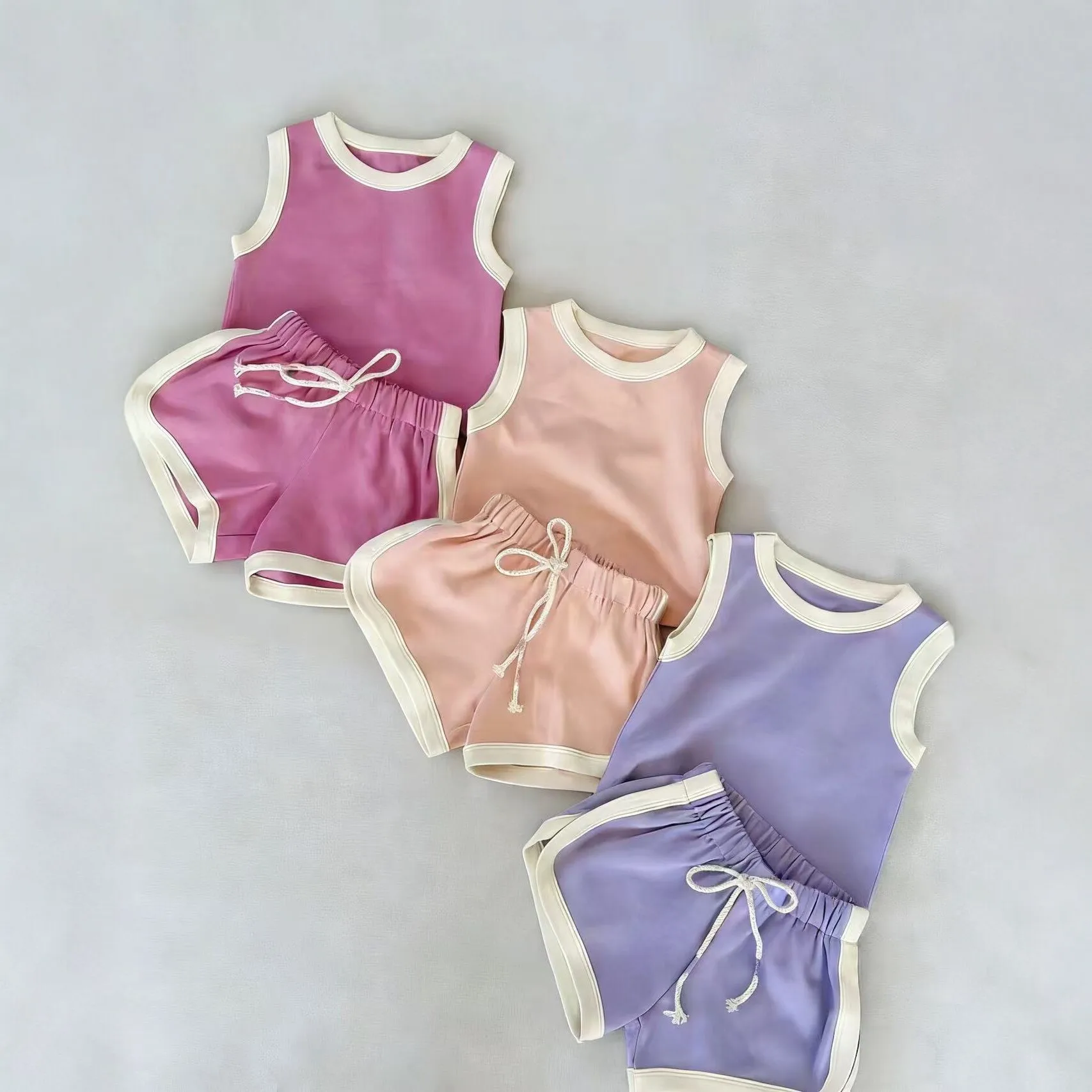 

2026 Summer New Children Sleeveless Home Clothes Set Boys Girls Solid O-neck Vest + Shorts 2pcs Suit Kids Cotton Outfits