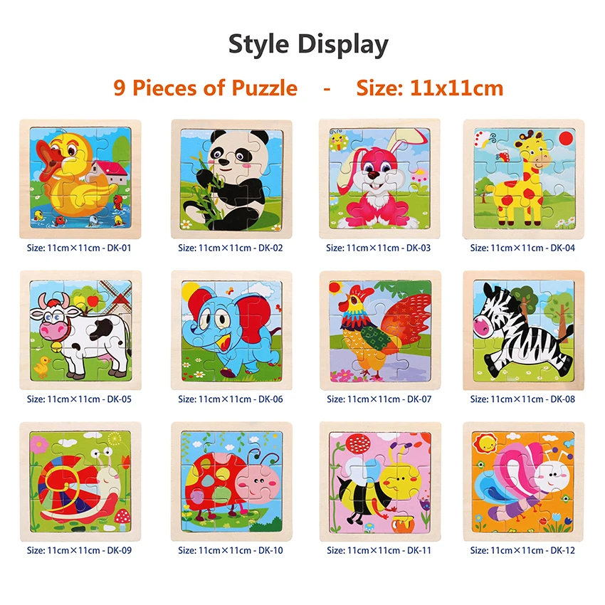 2024 New 11cm/4.33in Kids Wooden Jigsaw Puzzle Games Cartoon Animal Vehicle Pattern Children Montessori Educational Toys