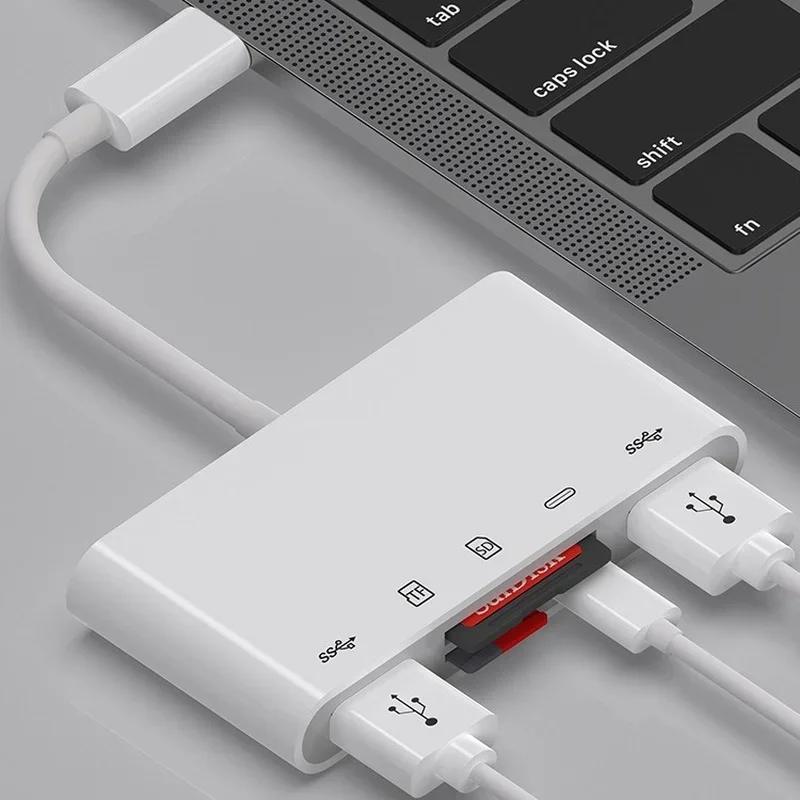 Tipo-C Multi Adaptador com conector USB, leitor de cartão TF para Macbook Laptop e mais, USB C Devices, 5 em 1