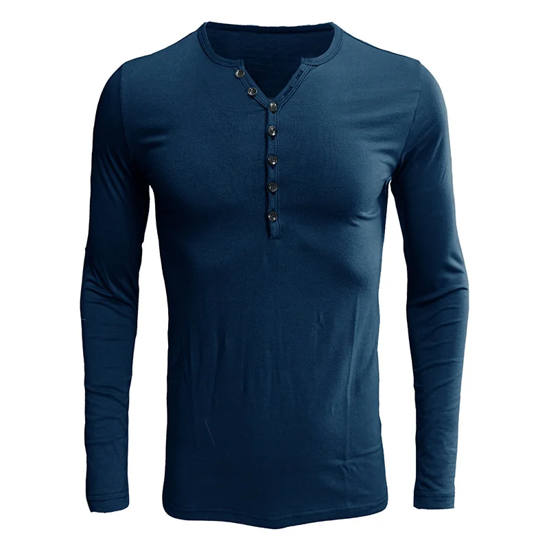 Spring Autumn Long Sleeve T Shirt Men Casual Solid Color Slim Fit V-neck s T-shirts US Size S-XXL Tops Tees Clothing