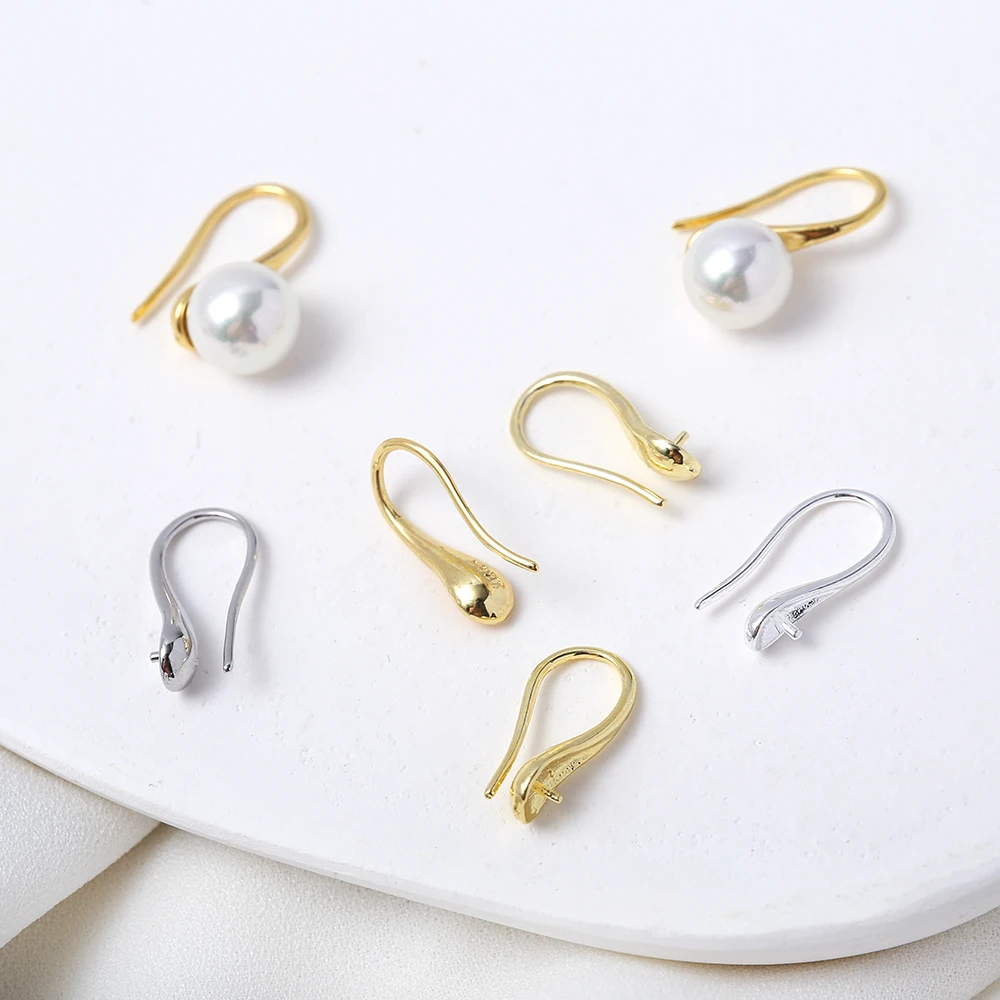 High Heels Earring Hooks Brass Gold Plated Half Drilled Pearl Cup Ear Wire Connector For DIY Earrings Jewelry Making Accessories