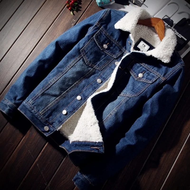 Winter Denim Men's Jacket Warm Fleece Coat Imitation Lamb Mens Jean Jackets Outwear Male Clothing jaquetas Plus Size 6XL MY020