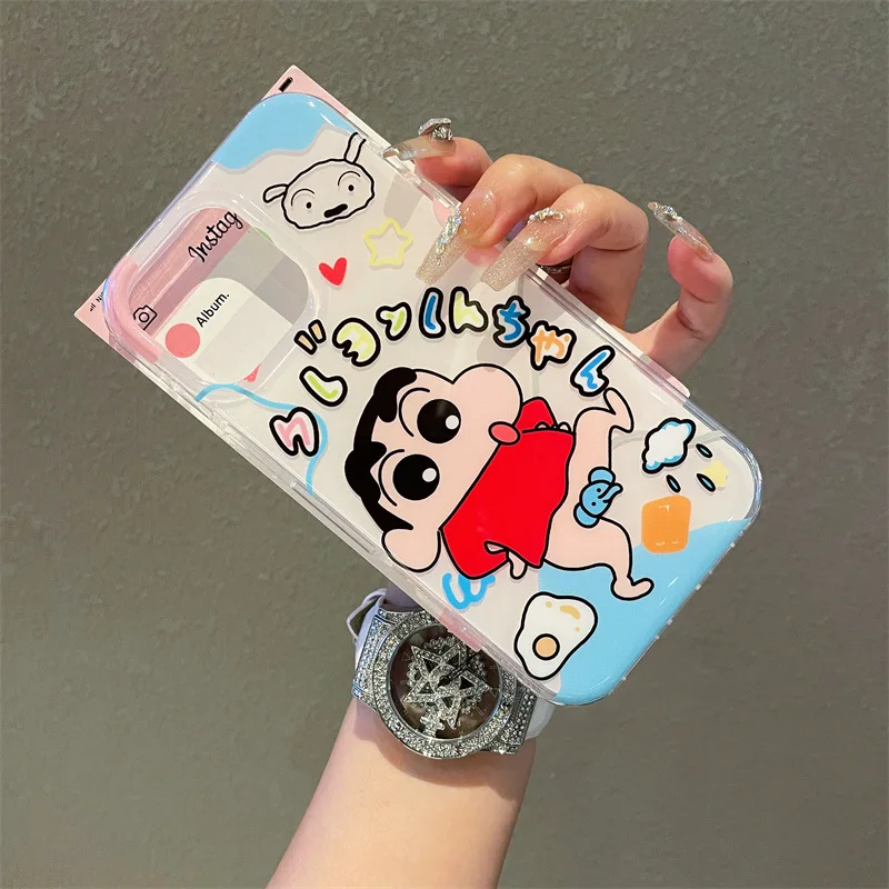 مضحك الكرتون تلوين شين تشان الفيل تدوير قوس قضية الهاتف آيفون 16 15 14 13 برو ماكس للصدمات الغطاء الواقي