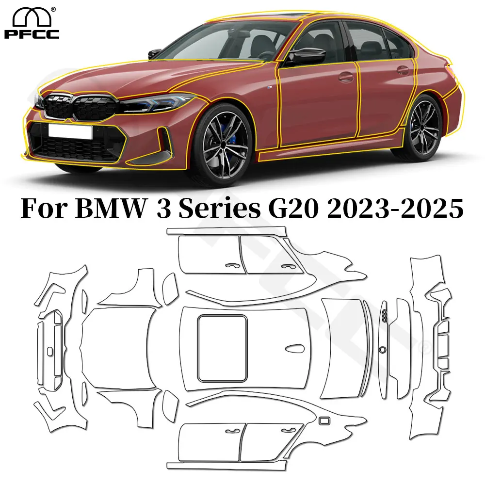 

Для BMW 3 серии G20 2023-2025 ТПУ защитная пленка для краски против царапин автомобильный кузов прозрачный бюстгальтер предварительно вырезанный PPF невидимые автомобильные аксессуары