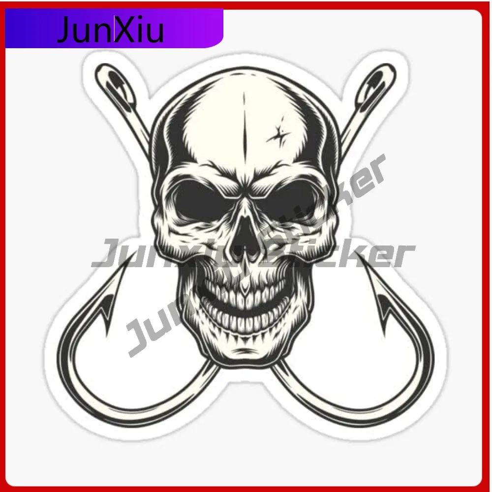 

Skull With Fishing Hooks For Fisherman Skeleton Sticker Vinyl Scratch-proof Exterior Waterproof Decal Car Laptop Wall Window Suv