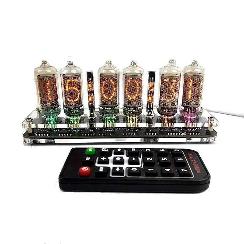 

6 Digit IN-8 Nixie Glow Tube Clock, 6-Bit LED Backlight Desktop Clock with Remote Control Function