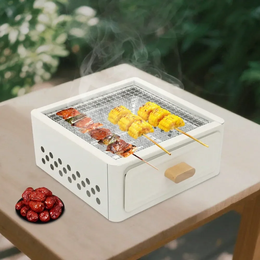 

Portable Square Camping Barbecue Grill With Drawer Type Charcoal Brazier For Outdoor Cooking Camping Picnics