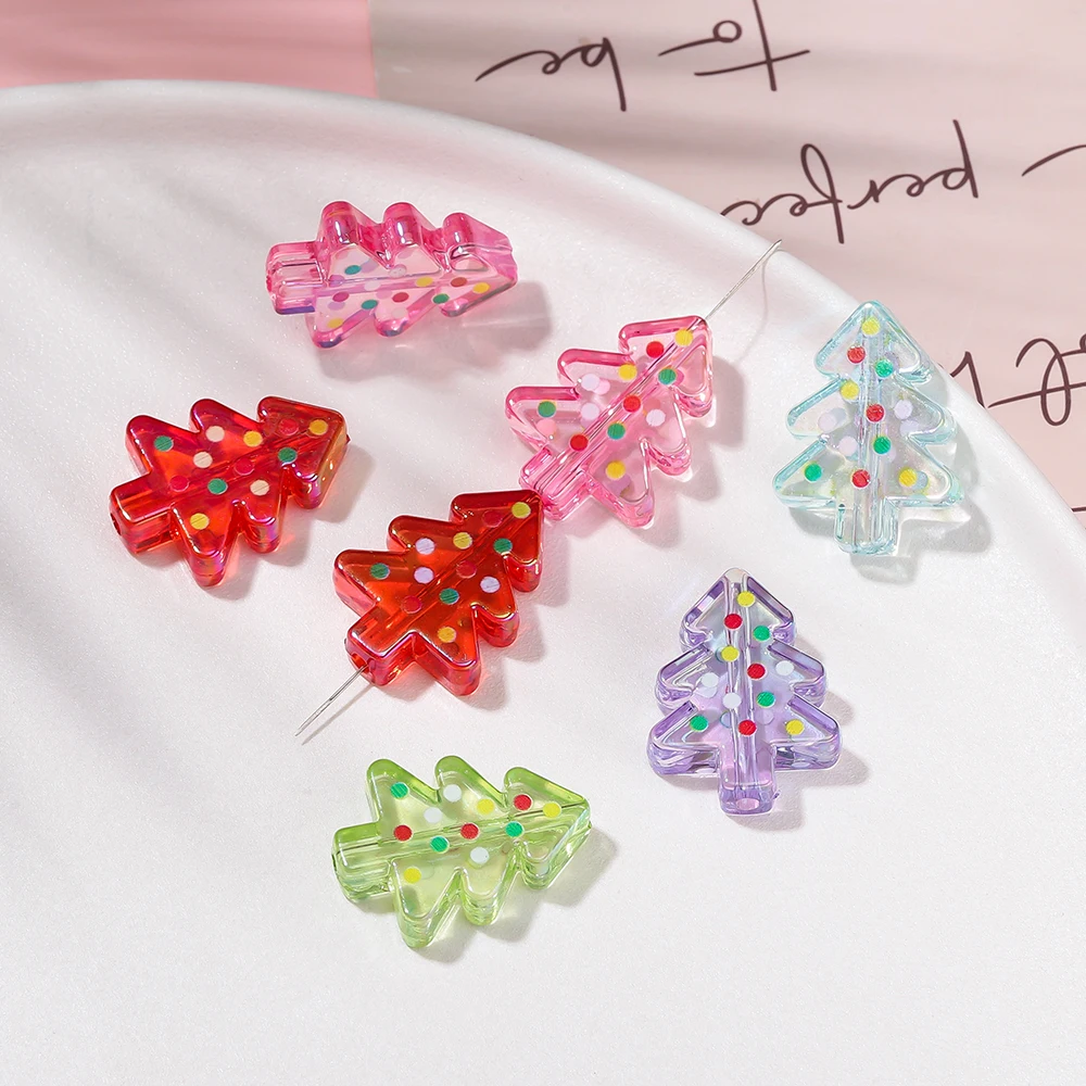 

2pcs/lot 20x27mm Colorful Acrylic Christmas Tree Beads for Jewelry Making DIY Bracelet Necklace Accessories