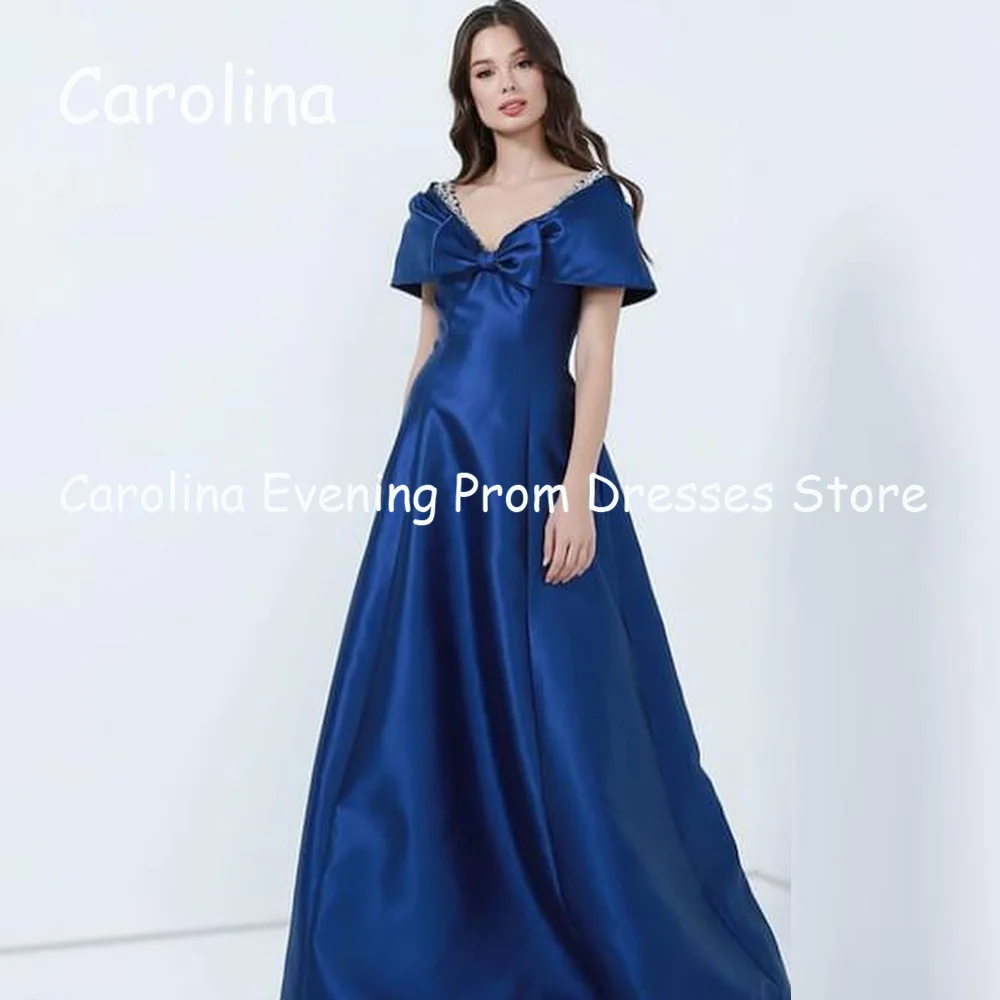 Carolina Satin A-line V-neck Sequins Popular Ruffle Prom Gown Floor Length Evening Formal Elegant Party Dress for Women 2023