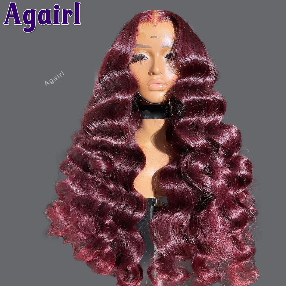 

High Density Wigs Dark Wine Red 13X6 13X4 Loose Deep Wave Human Hair Wigs Transparent 5x5 4X4 Closure Lace Wigs 200% Pre Plucked