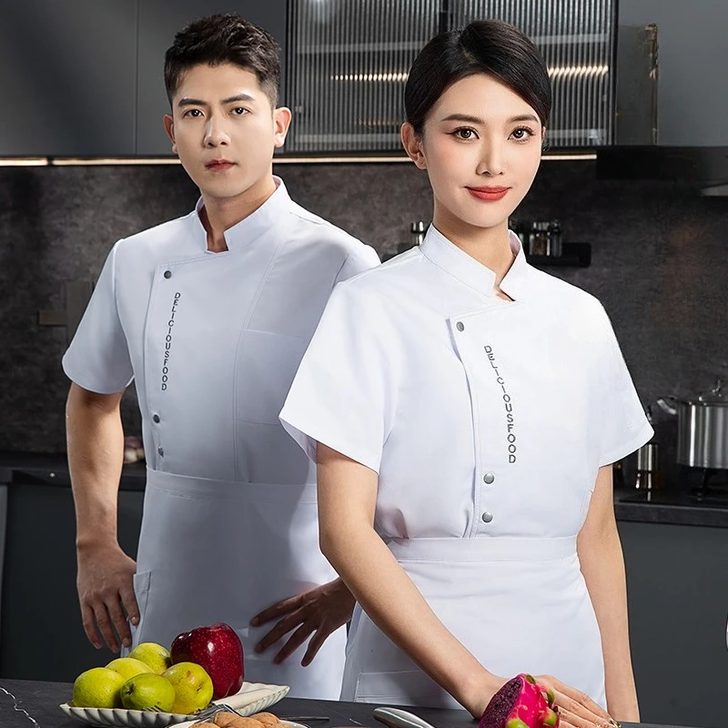 Kitchen Breathable Chef Coat Summer Men Black Chef Uniform Apron Restaurant Short Sleeve Chef Shorts Jacket Work Clothes Logo