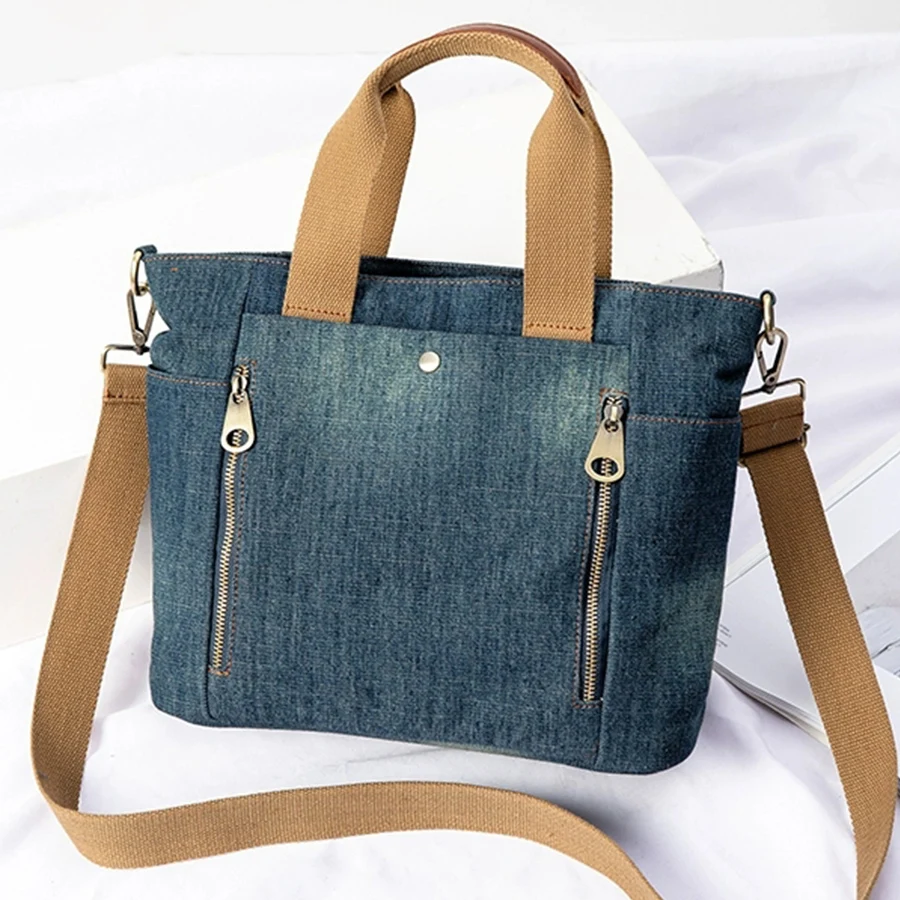 

Classic Denim Casual Commuter Totes Handbags Small Shoulder Bag Coin Purses Wallet Unisex Crossbody Bag Travel Daily Shopper Bag