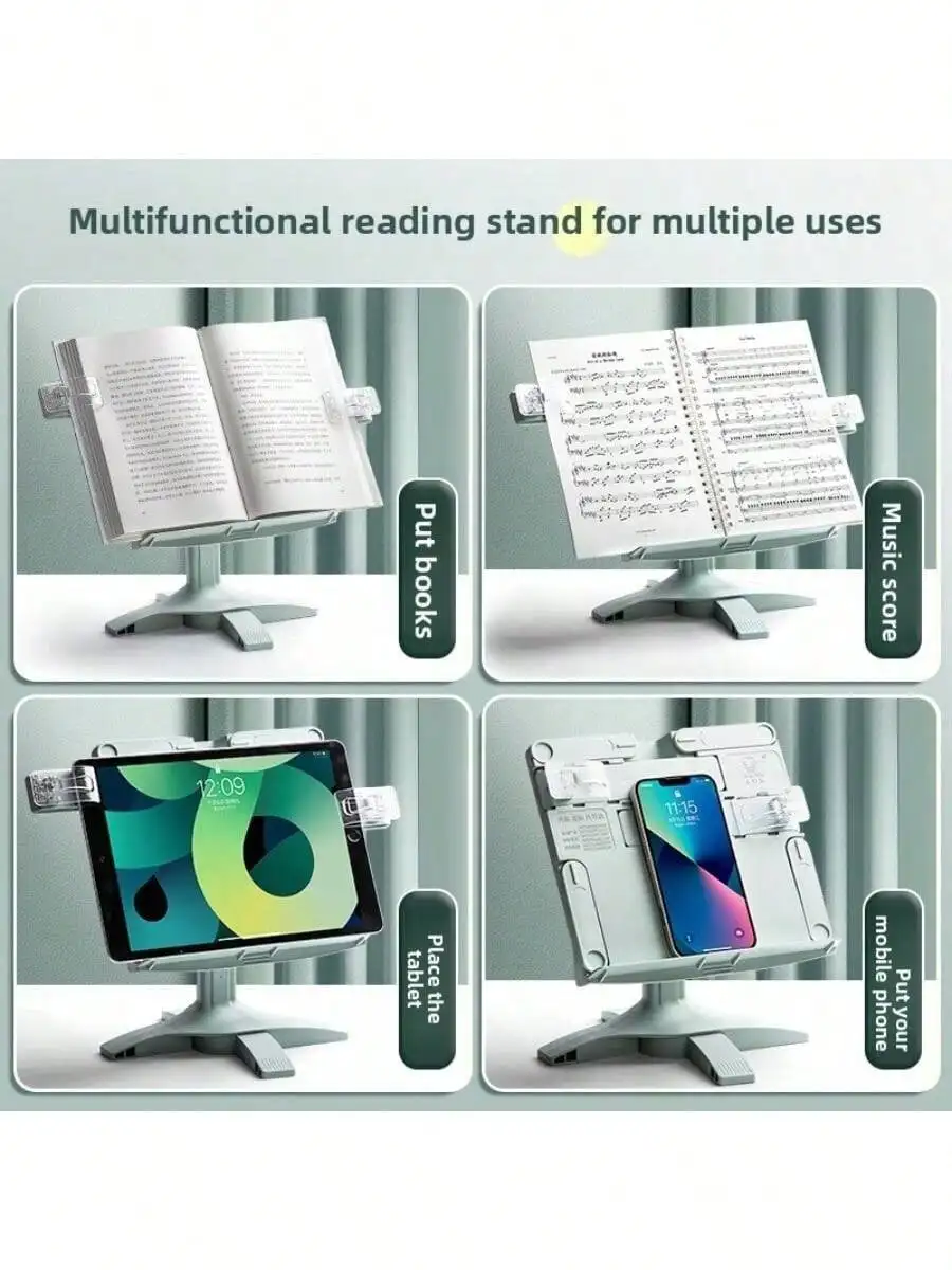 Retractable Reading Bookshelf, Tablet Computer Holder, Multifunctional Adjustable Bookshelf, Book Clip, Protect The Cervical Spine Of People Of All Ages, Suitable For Students, Office And Home Use, Suitable For Back To School Season