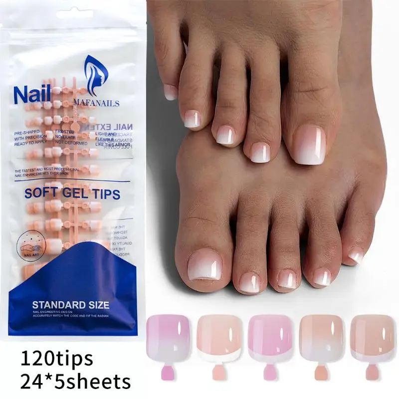 120Pcs French Style Wearing Fake Nail Toenails Display Toenail Stickers Full Cover Latest Hot Selling Style Foot Nails Tips