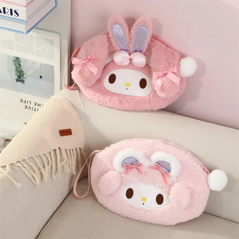 Sanrio – sac de rangement de cosmétiques en peluche My Melody, pochette de maquillage de dessin animé My Sweet Piano, sac à main souple de grande capacité, cadeaux de noël