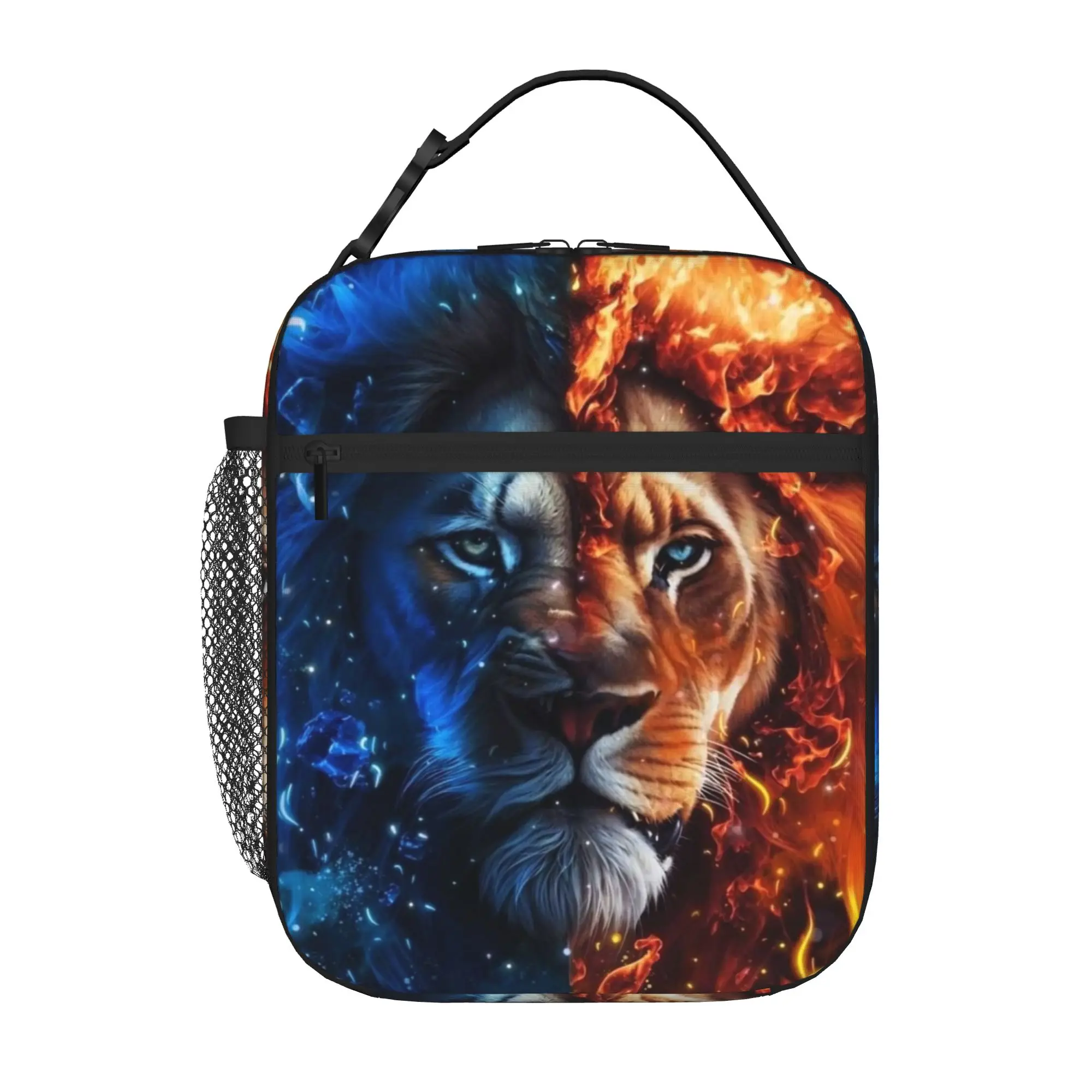Back to school season  Lunch Bag Ice Fire Lion Dual Art Zipper Closure Good Quality Portable Lightweight Lunch Bag