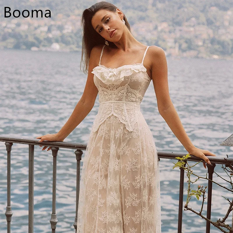 

Booma A-Line Spaghetti Strap Mid-Calf Elegant Wedding Dresses Lace Pleat Long Brides Gown Custom Made 2025