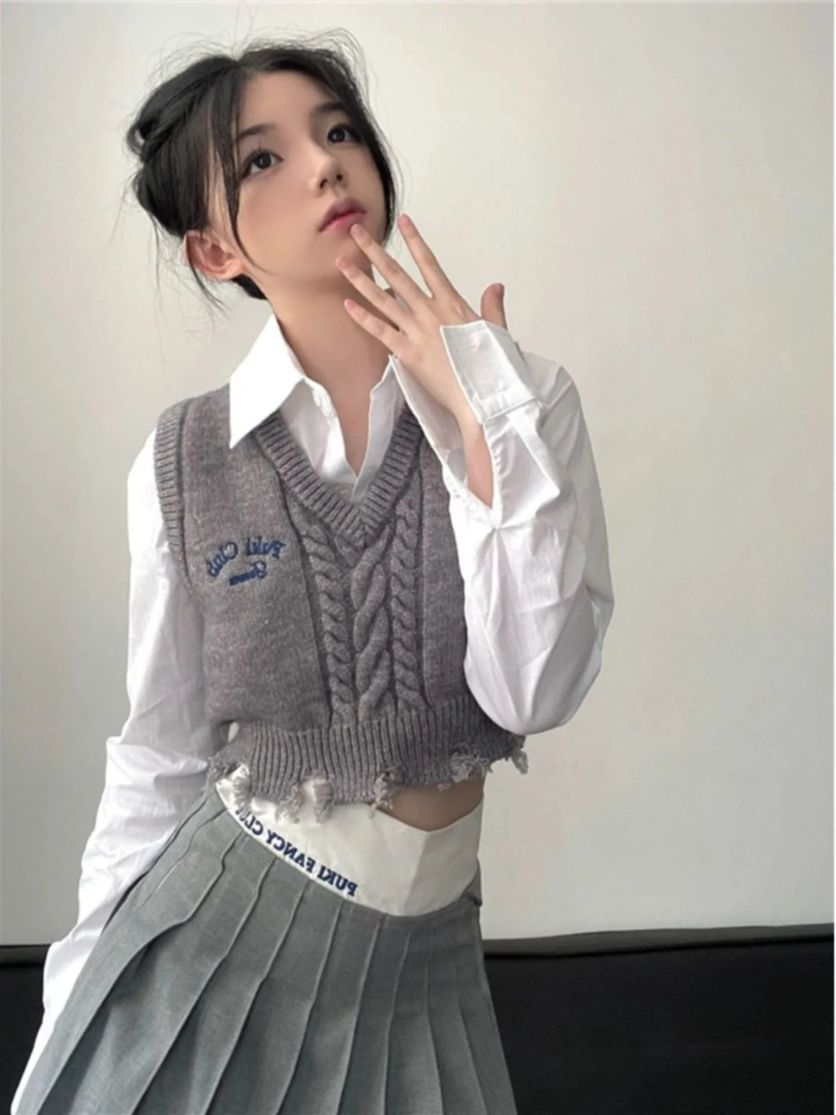 

plus Size 200 Pounds Special Large Knitted Two-Piece Set Short Sleeve Long Sleeve Cute Japanese Style Layering Vest Shirt