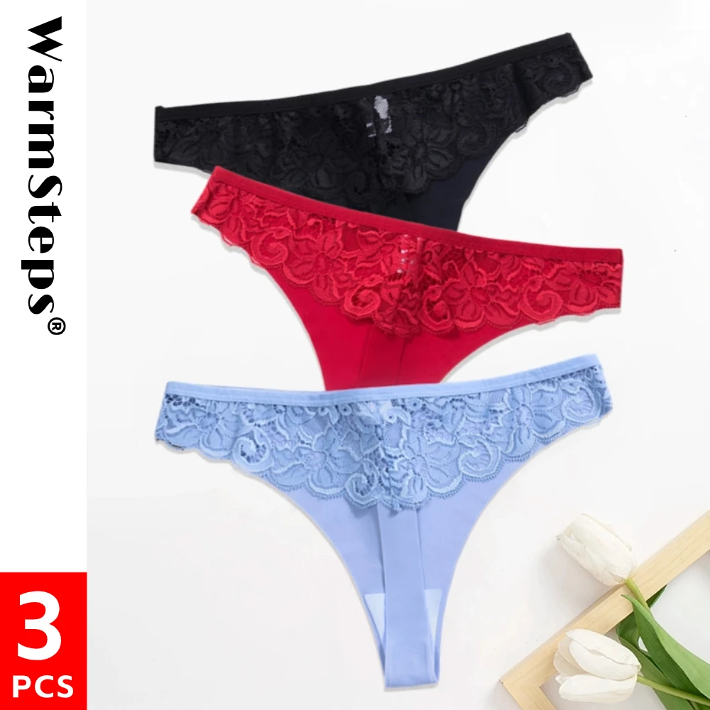 WarmSteps 3Pcs Women Lace Panties Women's G Strings Thongs New Female Seamless Underwear Invisible Woman Lingerie Low Rise Tanga