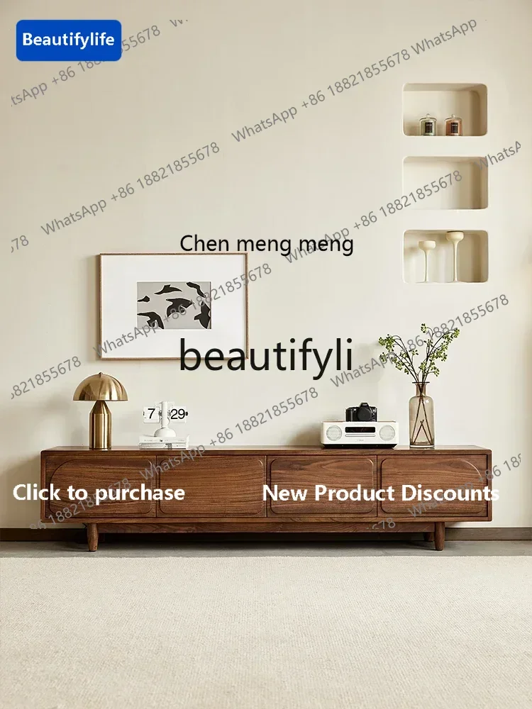 

183ff Nordic all-solid wood TV cabinet North American black walnut storage floor cabinet simple living room