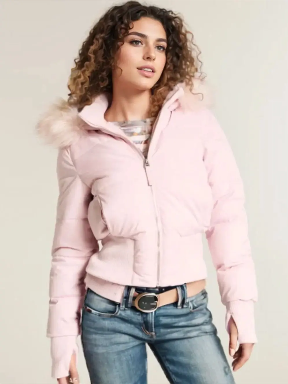 

2026 женские короткие парки с капюшоном в американском стиле ретро, женские шикарные розовые утепленные куртки с меховым воротником и карманами, уличная одежда