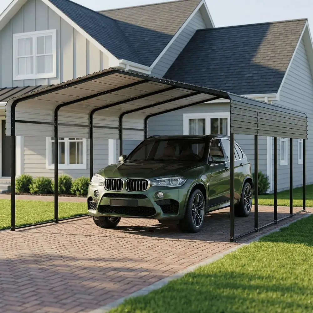 

Heavy Duty Metal Carport, Galvanized Steel Frame amp Roof with Reinforced Base, AllWeather Outdoor Shelter for Vehicles, Boats