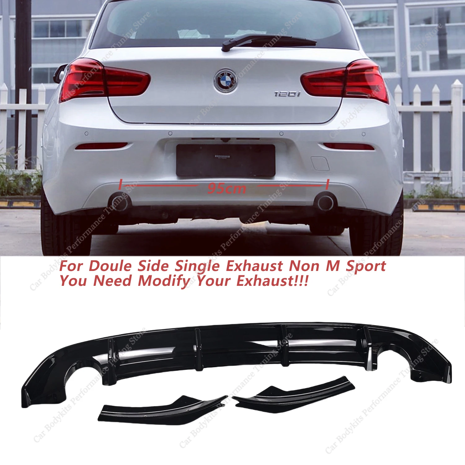 Glanzend Zwart Diffuser Achter Splitter Voor Bmw F20 116d 116i 118d 118i Non-M Sport 2015-2019 Lci Achterbumper Bodykits Tuning