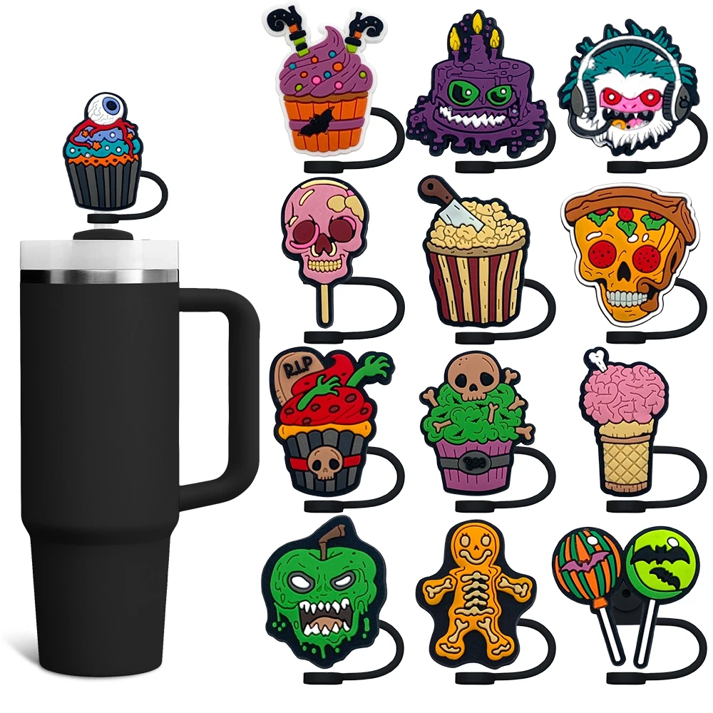 

Halloween Food Cupcake Straw Cover Cap 10MM Eco-friendly Straw Plug Splash Proof Drinking Cup Charms Pendent Home Party Gift