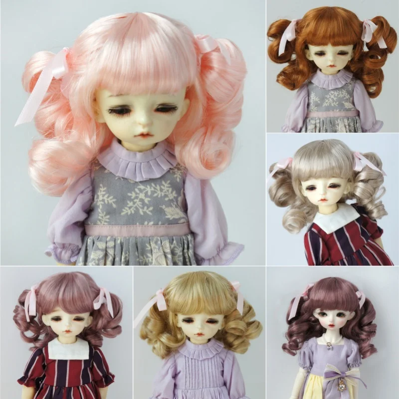 JD405 1/6/14 1/3 YOSD MSD SD DOEN Dubbele Lange Sauvage Twin Ponys BJD Pruiken 6-7 inch 7-8 inch 8-9 inch Synthetische Mohair BJD Haar