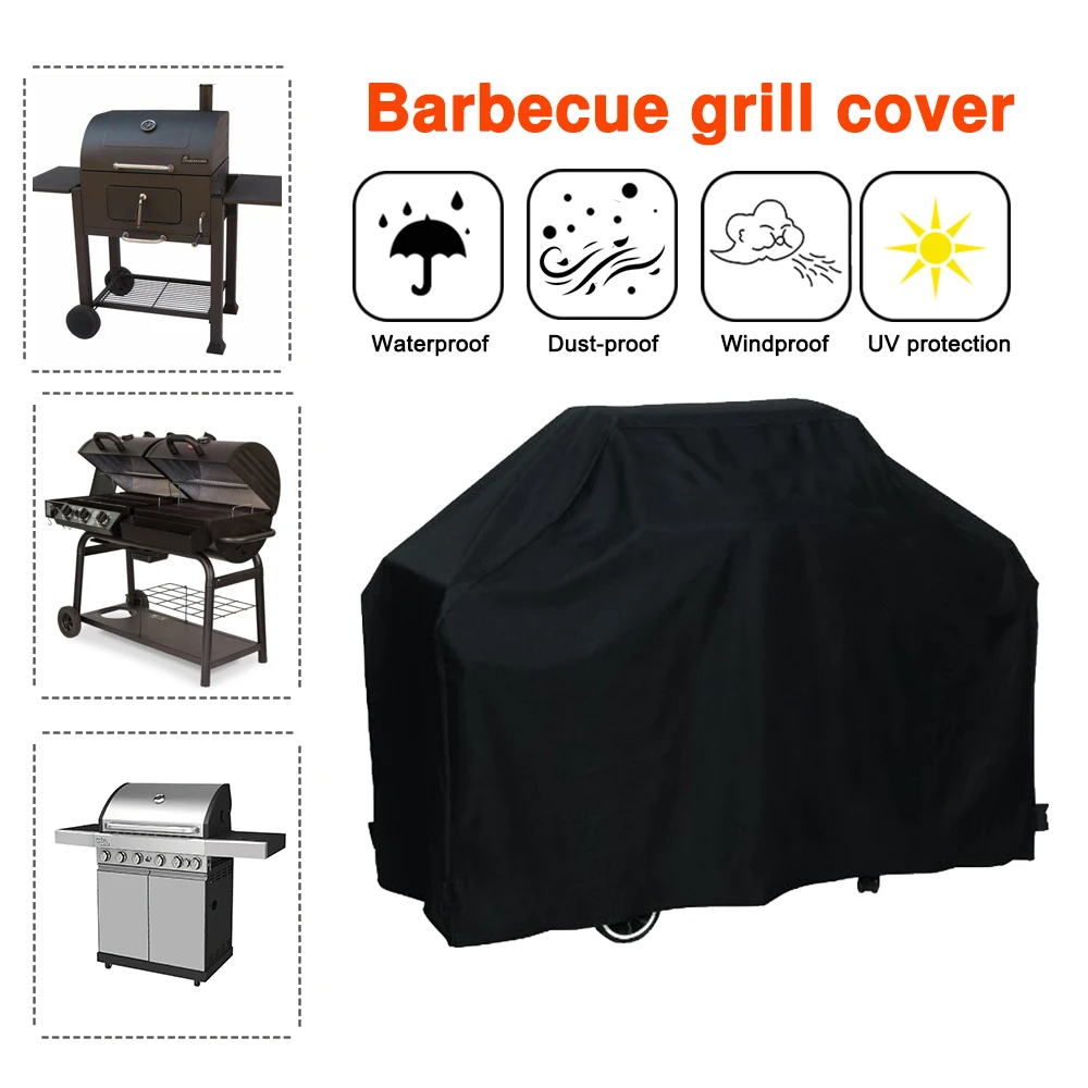 Black Waterproof BBQ Cover Anti-Dust Outdoor Heavy Duty Charbroil Grill Cover Rain Protective Barbecue Cover BBQ Cover 8 Sizes