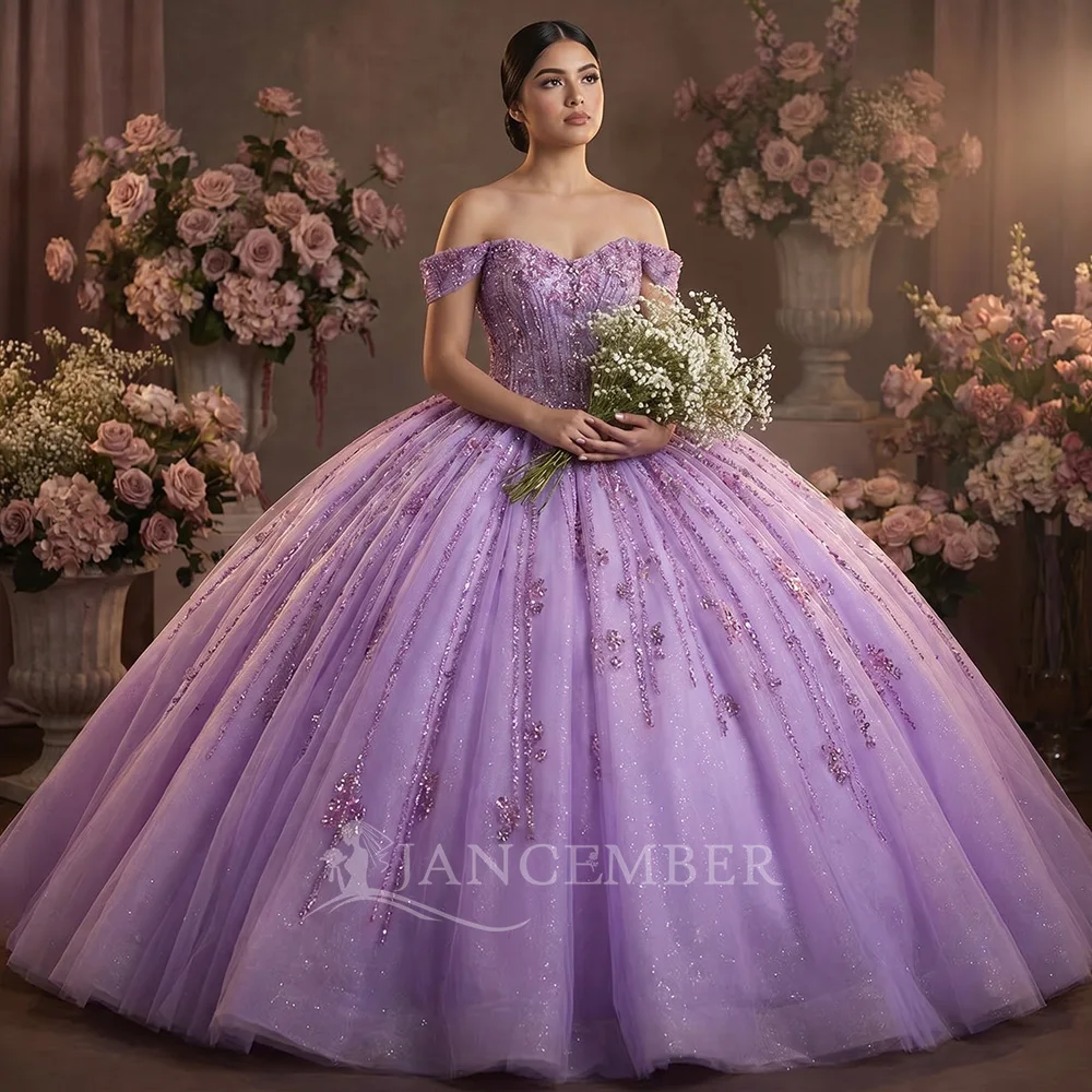 

Индивидуальное фиолетовое платье для Quinceañera с рукавами-крылышками, бальное платье с цветочными аппликациями, расшитое кристаллами и бисером, многоярусное, для Sweet 16, Vestido De 15 Anos