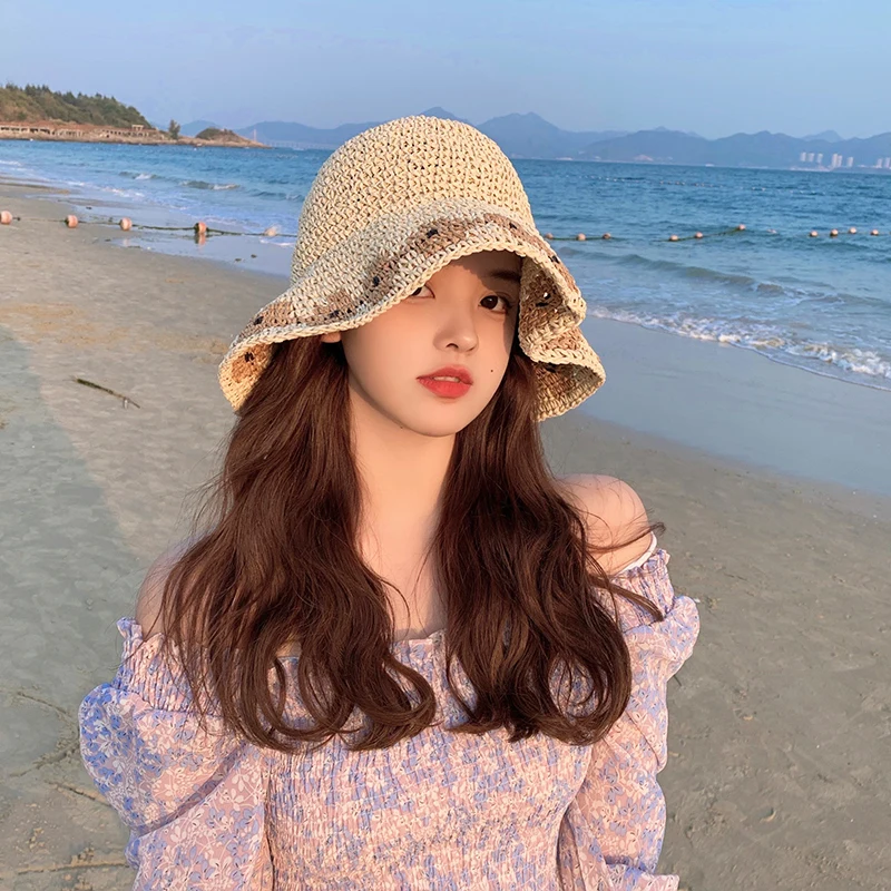 

Small Fresh Fisherman Hat Women's Summer Vacation Casual Large Overhang Sun Hat Elegant Breathable Display Face Small Straw Hats