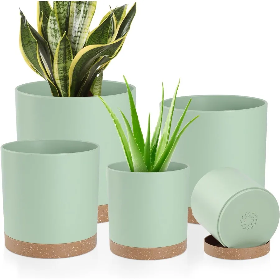 

Plant Pots with Drainage Holes and Saucers 7 6.5 6 5 4 Inch Plastic Planters for Indoor Outdoor Plants Modern Matte Finish Ligh