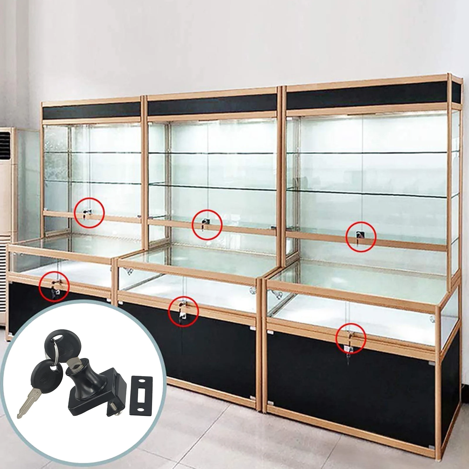 Showcase Cabinet Lock Zinc Alloy Sliding Door Spare Parts 2x Key Black Cabinet For 5-8mm Glass Glass Door Lock