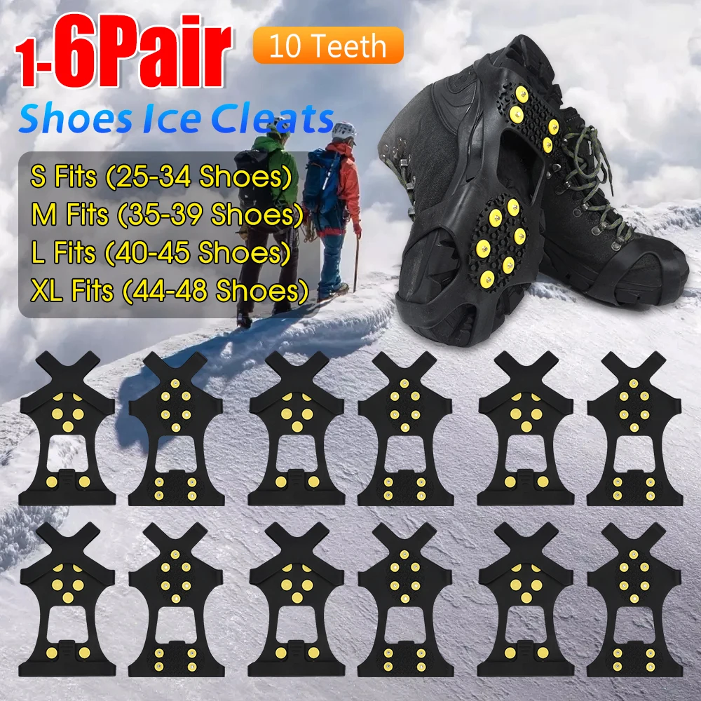 1-6 زوج 10 الأسنان الشتاء مخالب الجليد المضادة للانزلاق تسلق الأشرطة الأحذية المسامير للمشي التنزه في الهواء الطلق تسلق الجبال اكسسوارات