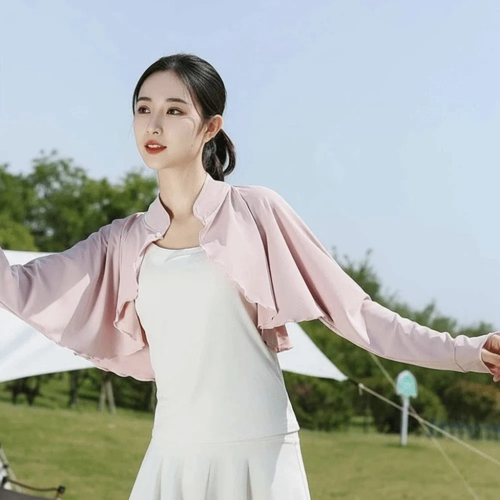 

Solid Color Summer Sunscreen Shawl Long Sleeve Thin Ice Silk Cape Arm Sleeves Sunshade Cloak Sun Protection Clothing