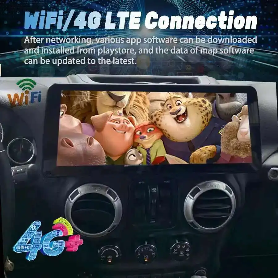 12.3 بوصة راديو السيارة اللاسلكي carplay أندرويد 14 لسيارة جيب رانجلر 3 JK 2010-2018 مشغل فيديو الوسائط المتعددة التلقائي WIFI DSP وحدة الرأس