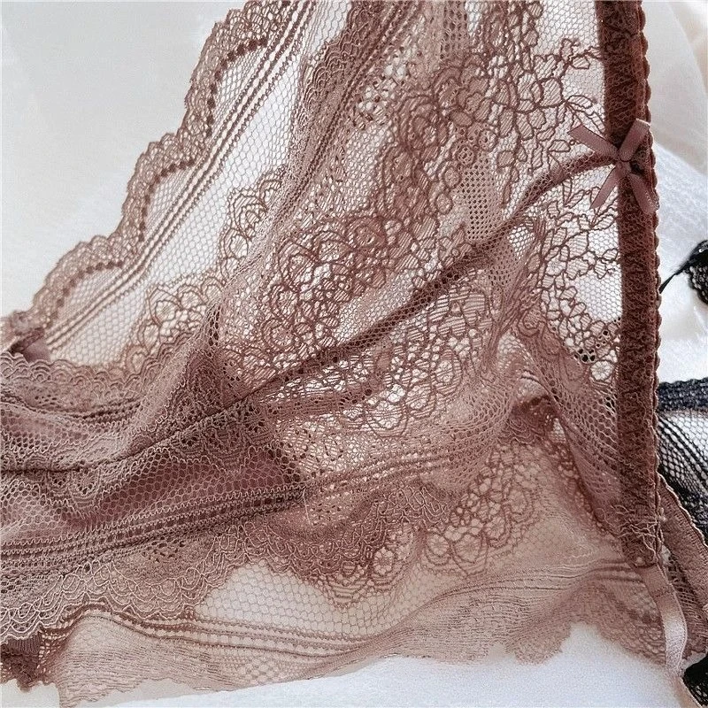 Sexy Low-rise Panties Transparent Ultra-thin Lace Soft Breathable Cotton Crotch T Pants Half Pack Hip Thong Comfortable Panties