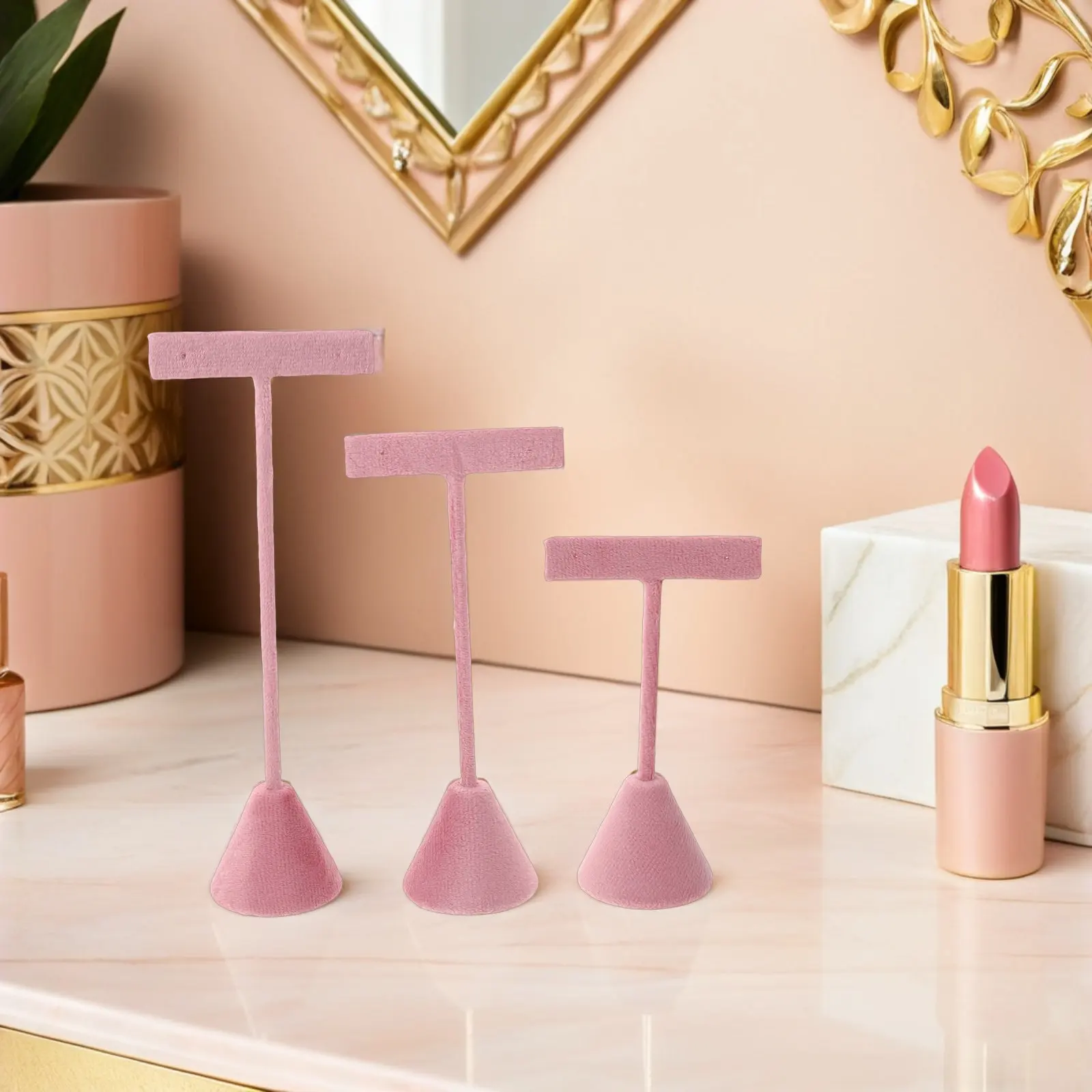 

3Pcs Earring Display Stand T Shape Jewelry Organizer Set Multilevel Countertop Showroom Tradeshow Bracelet Necklace Holder Pink