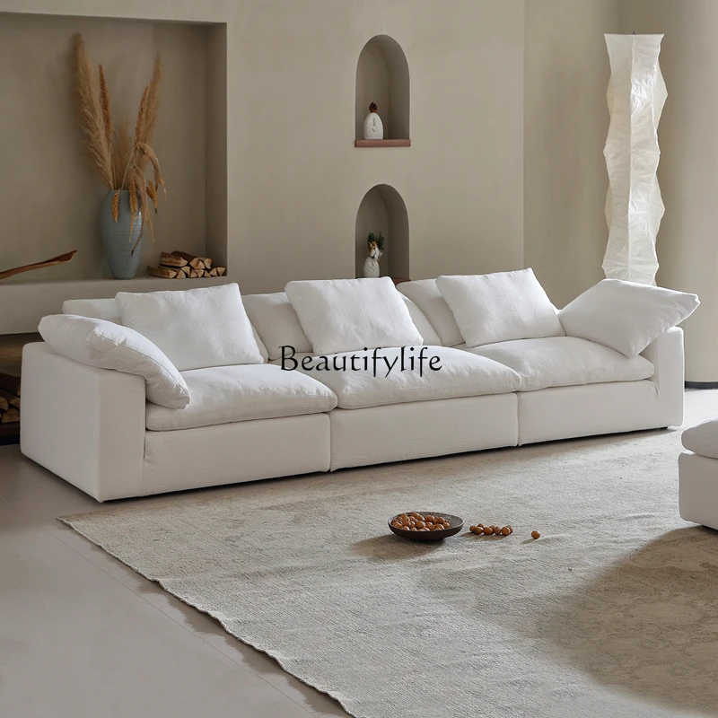 Wabi Sand Cream Wind Cotton and Linen Fabric Sofa Minimalist Super Deep Living Room Straight Down Sofa