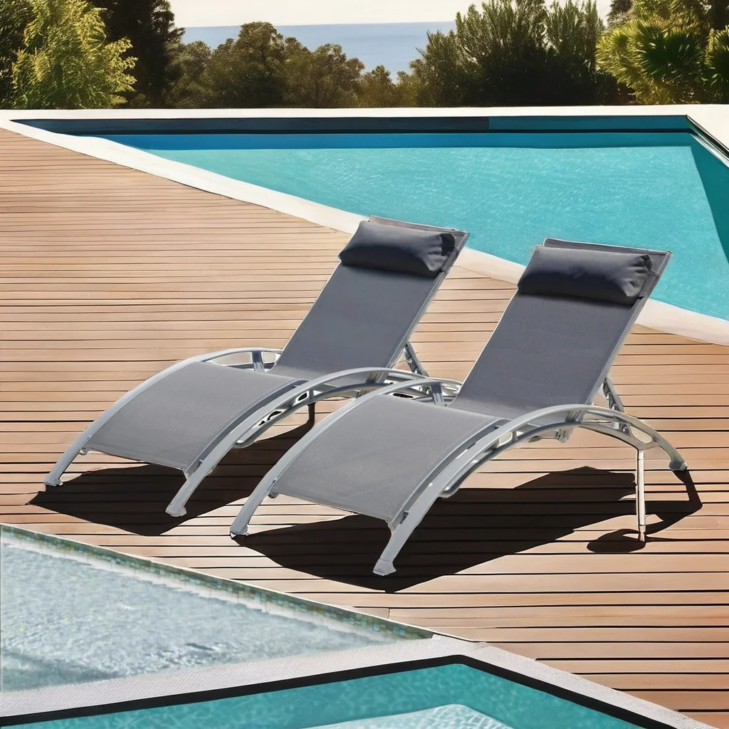 Hot-selling Set 2 Adjustable Aluminum Modern Outdoor Sun Loungers All Weather Poolside Deck Lawn Backyard Lounge Chairs for Cour