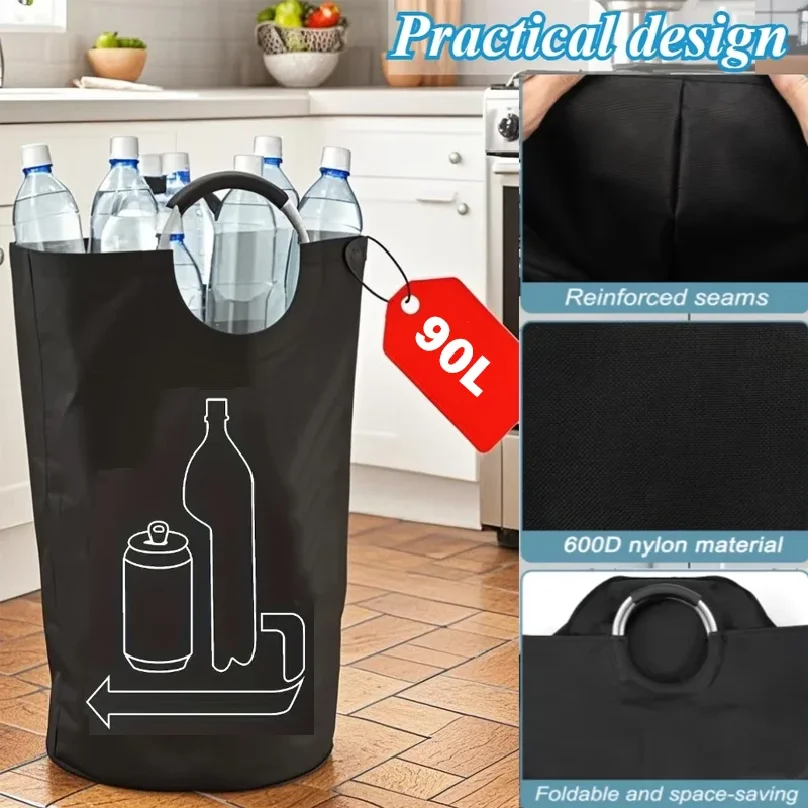 Panier de rangement pliable 90L pour bouteilles usagées, grande capacité, panier à linge multifonctionnel, sac de transport pour bouteilles vides et recyclage