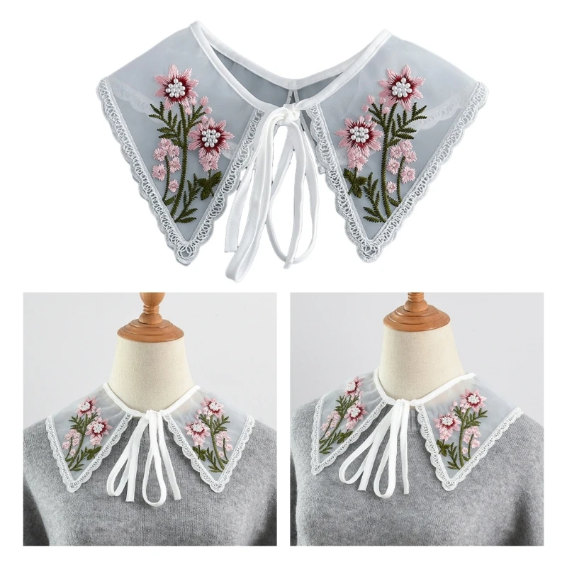 Embroidered False Collar for Women Teens Girls Elegant Detachable Faux Collar Blouse Collar Fashion Clothing Accessories