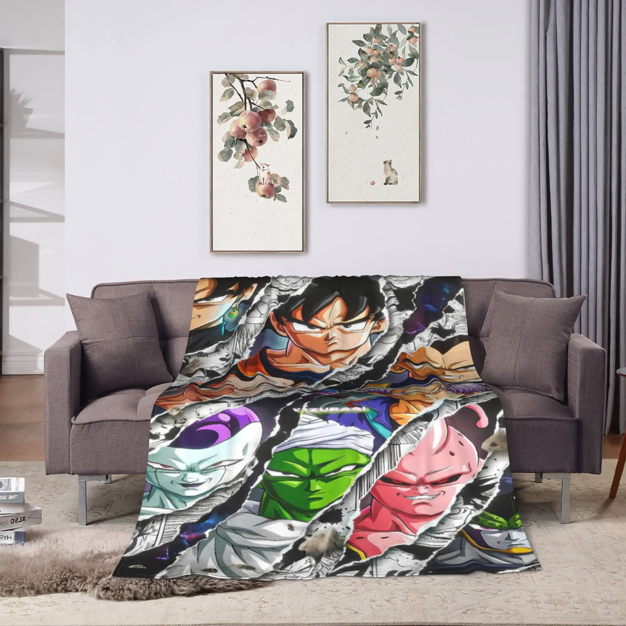 Goku Anime Cracked Texture Warm Soft Blankets  Picnic Plush Throw Blanket Pattern Couch Chair Flannel Bedspread Sofa Bed Cover