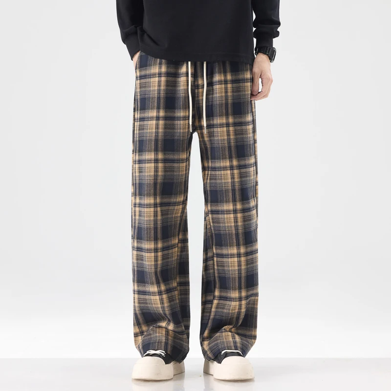 

Весенние мужские повседневные брюки в клетку в корейском стиле, черные эластичные прямые брюки слим-фит, модные рабочие брюки, мужские брюки