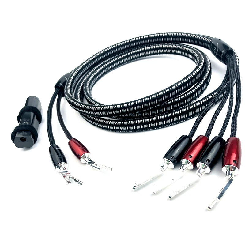 1szt K2 Center Speaker Cable Silver Banana Plug / Y Spade Plug Biwire 2 To 4 HiFi Audio Amplifier LoudSpeaker Cable