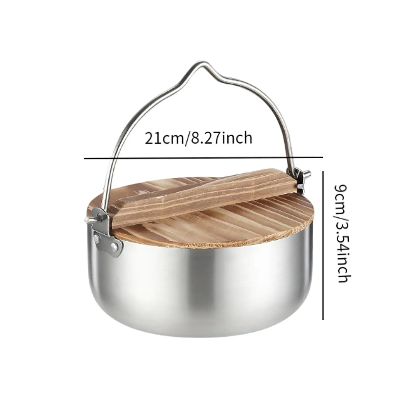 Camping Pot with Wooden Lid Camping Water Rice Food Bowl Lightweight Hanging Pot Outdoor Pot for Campsite Backpacking Kitchen