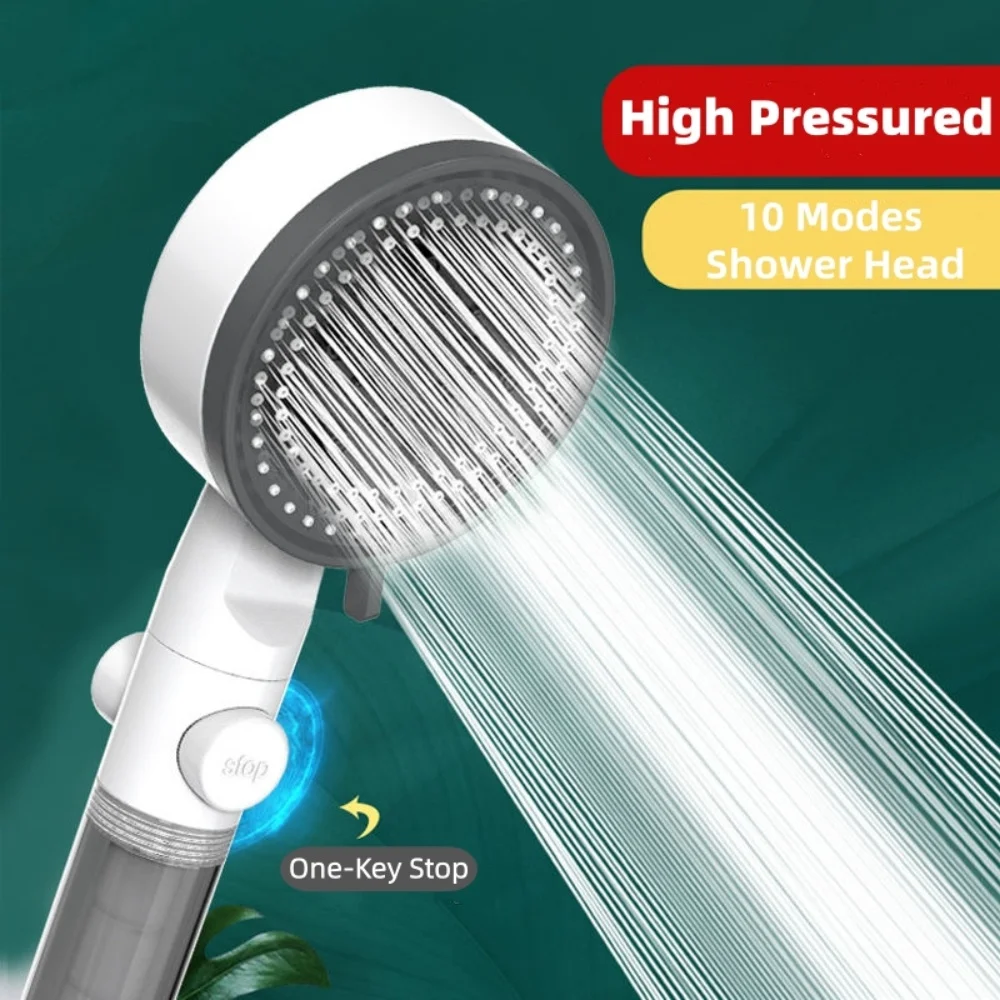 High Quality 10 Mode Shower Head Water Filter Adjustable High Pressure Shower Portable One-Key Stop Shower Bathroom Accessories