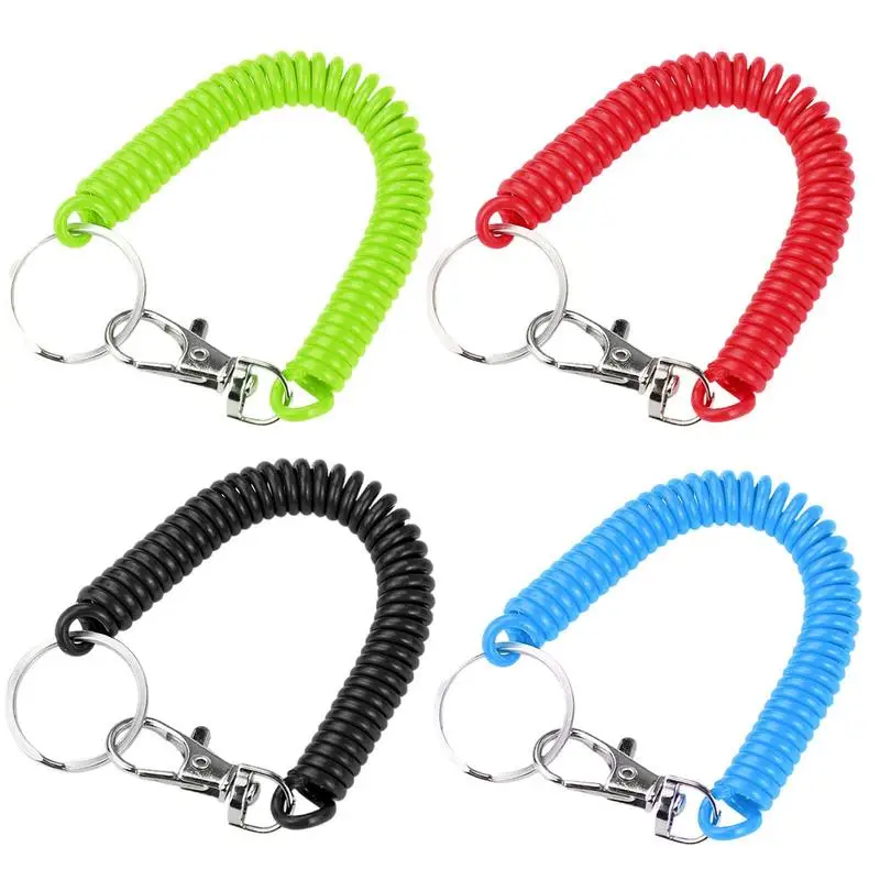 Coil Lanyard Retention Rope With Clip Retractable Springs Keychain Coil Cord Key Chain Holder  Long Elastic Coil For Bus Card ﻿