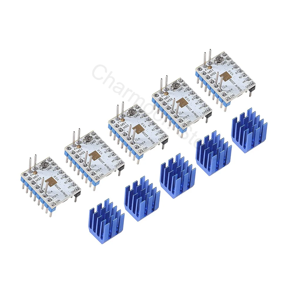 5 pcs 3D Printer TMC2209 V3.0 Stepper Motor Driver Module with Heat Sink Mute Drive Microsteps for 3D Printer Controller Boards